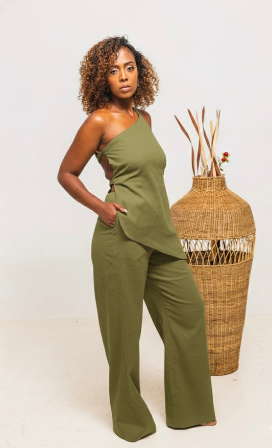 Jani Strapy Linen Set - Olive