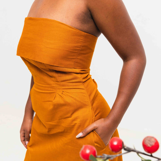 Velora Cotton Midi Dress - Mustard