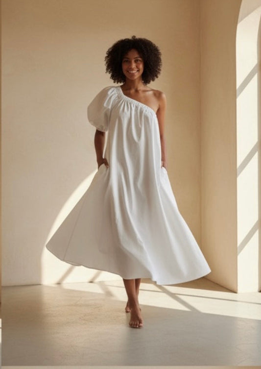 Lela Cotton Midi Dress - White
