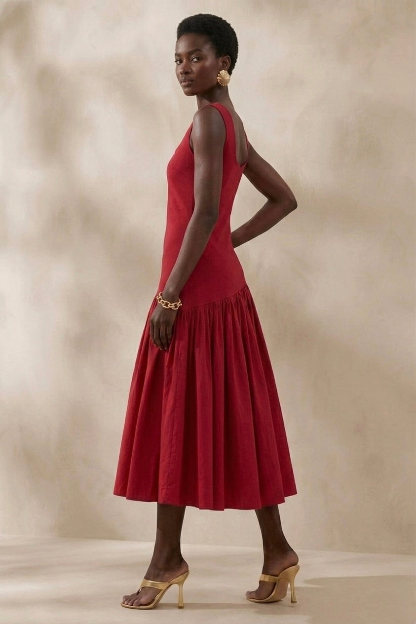 Olera Midi Dress - Red