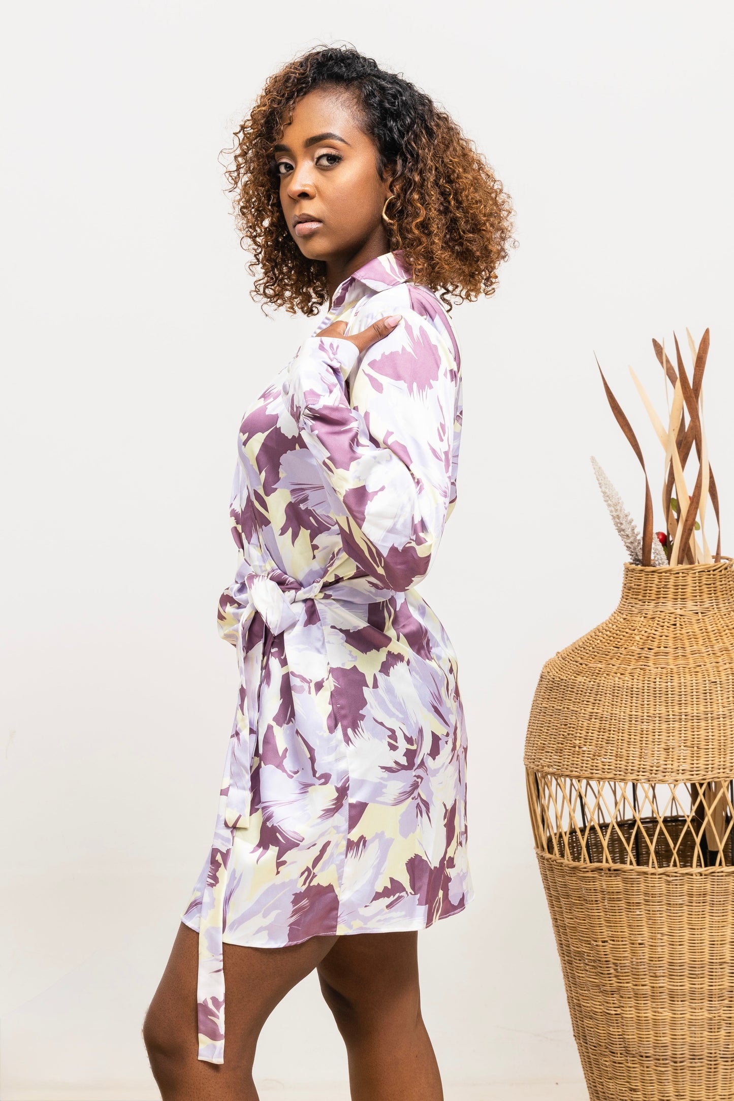 Aria Wrap Mini Dress - Purple Print