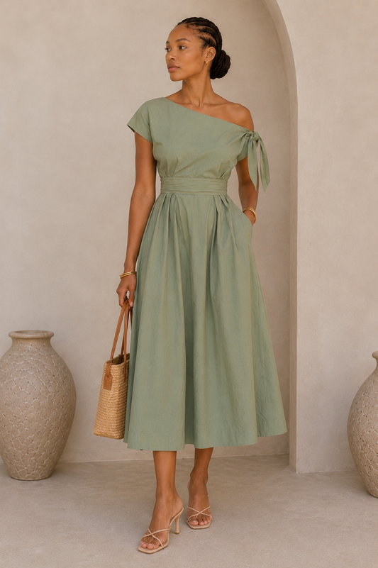 Olivia Cotton Midi Dress - Sage Green