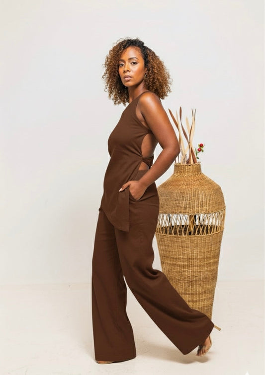 Jani Strapy Linen Set - Coffee