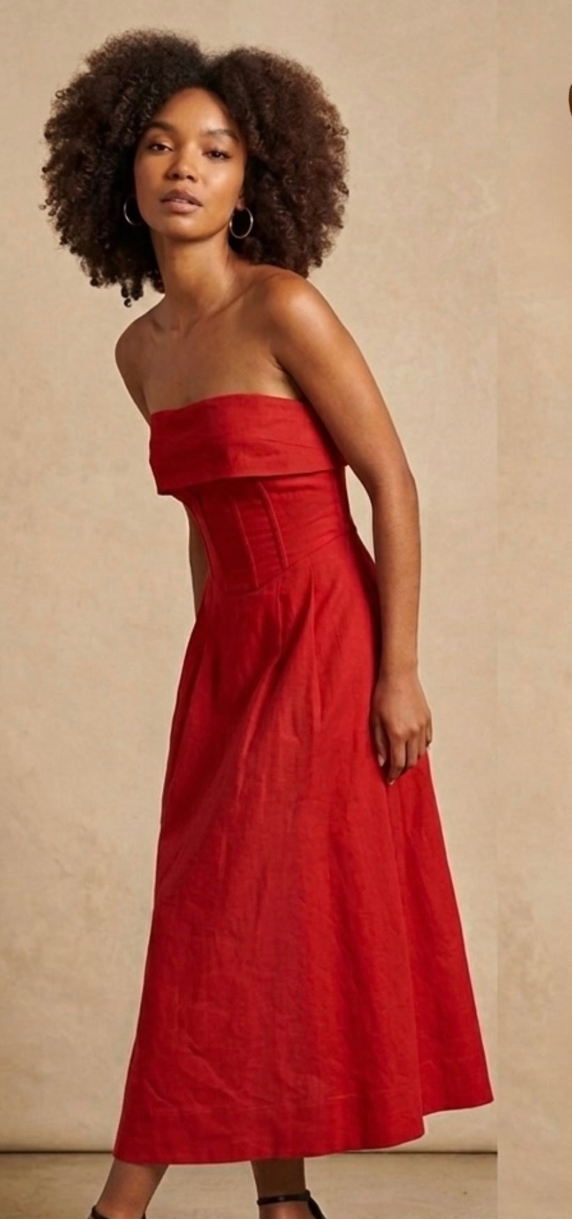 Velora Cotton Midi Dress - Red