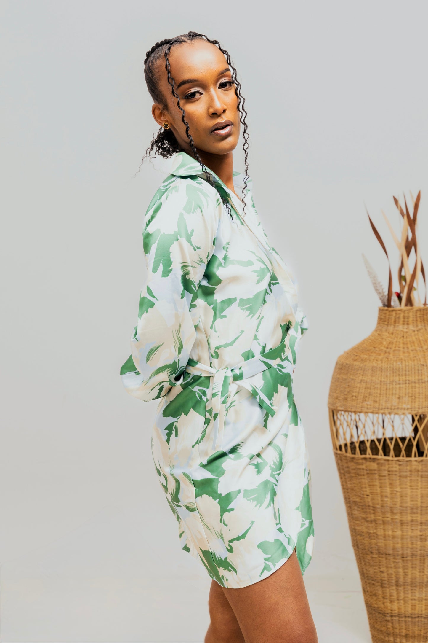 Aria Wrap Mini Dress - Green Print