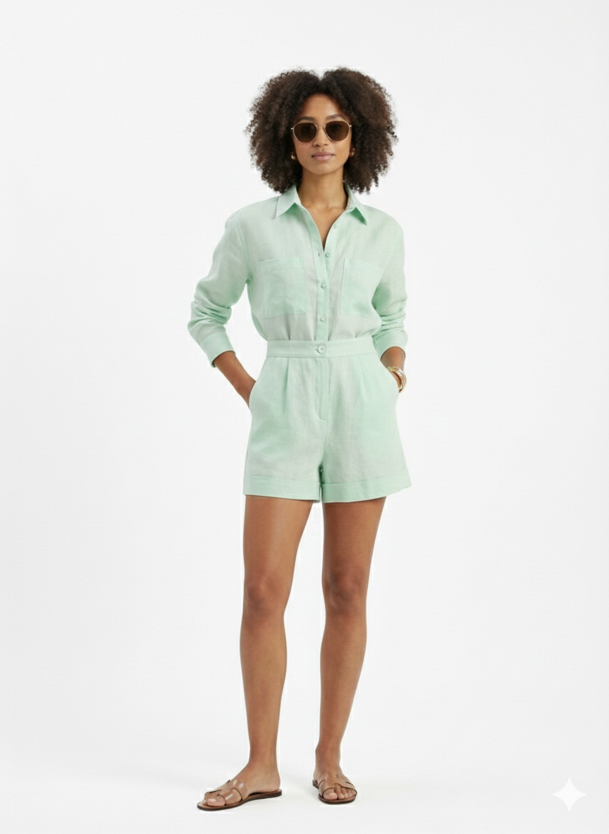 Capri Pastel Linen Set - Lime Green
