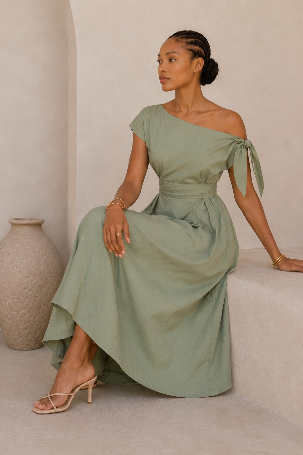 Olivia Cotton Midi Dress - Sage Green
