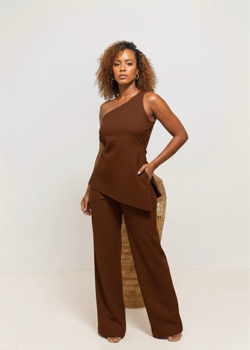 Jani Strapy Linen Set - Coffee