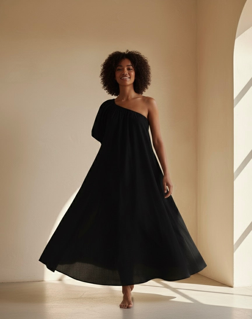 Lela Cotton Midi Dress - Black