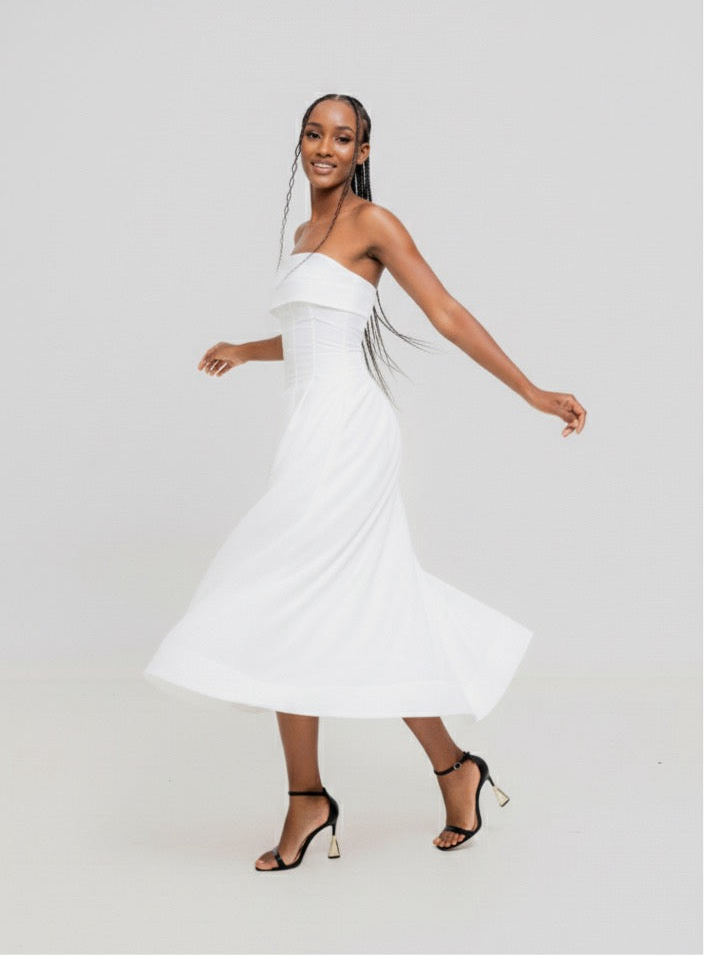 Velora Cotton Midi Dress - White