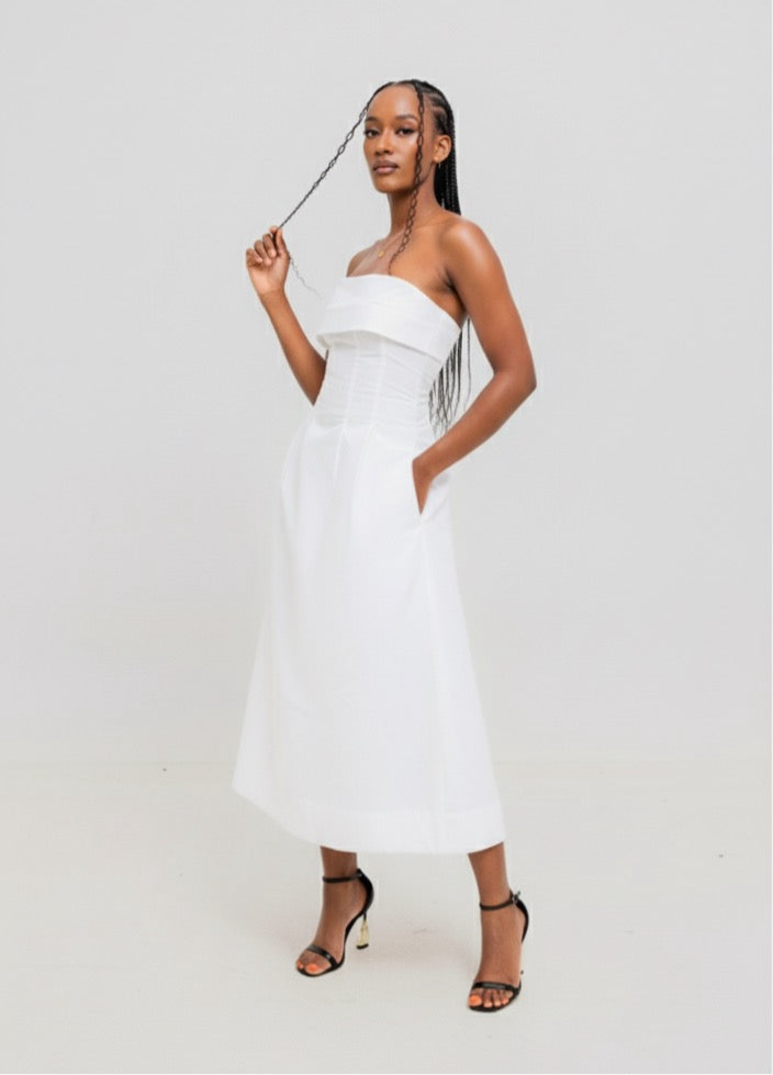 Velora Cotton Midi Dress - White