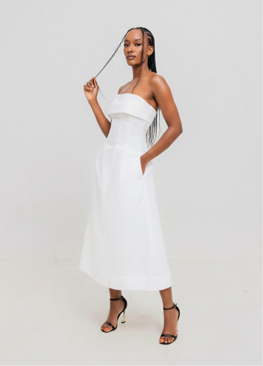 Velora Cotton Midi Dress - White