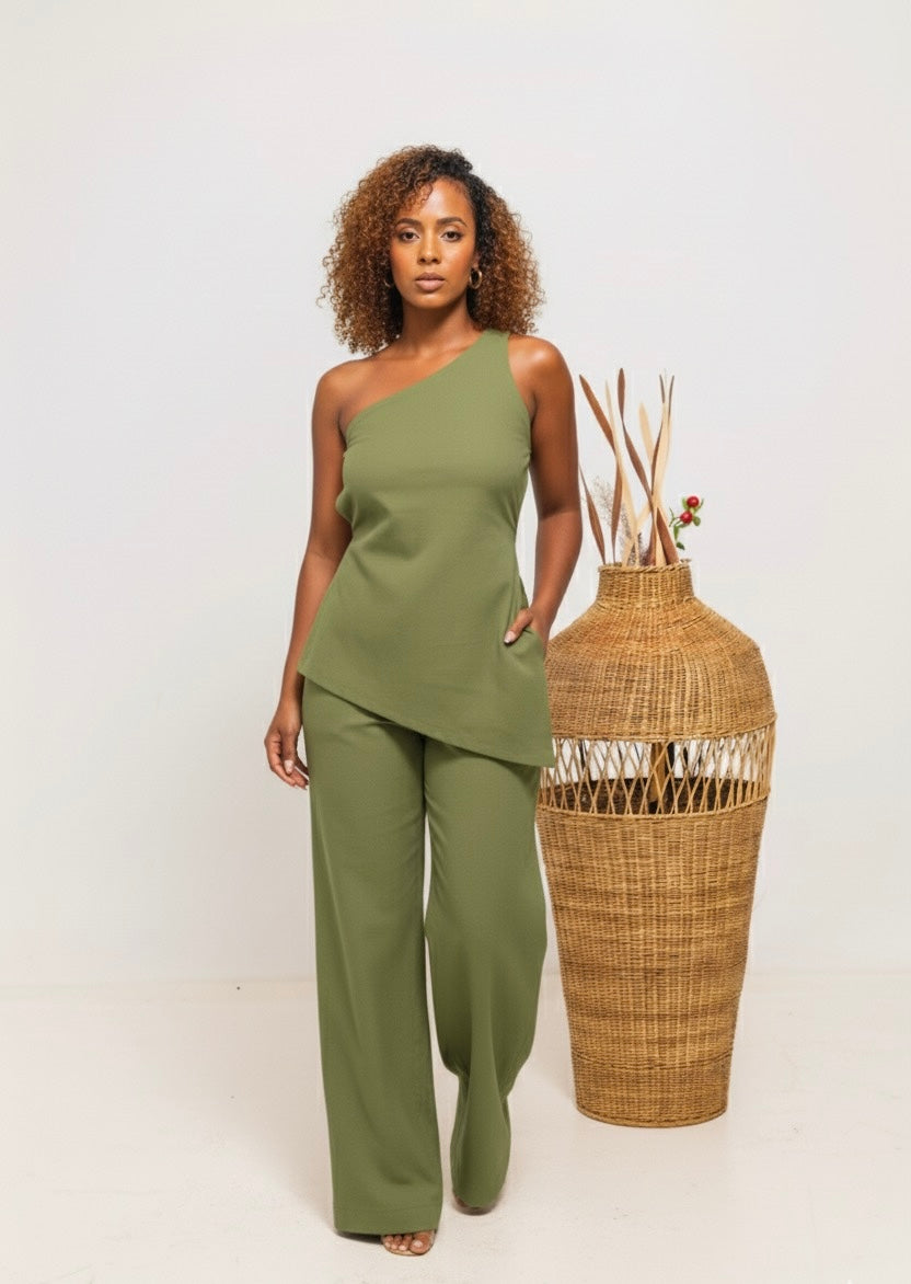 Jani Strapy Linen Set - Olive