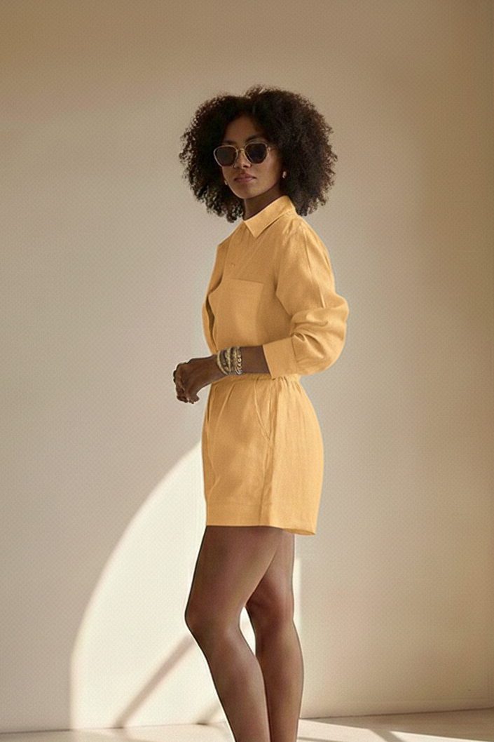 Capri Pastel Linen Set - Butter Yellow