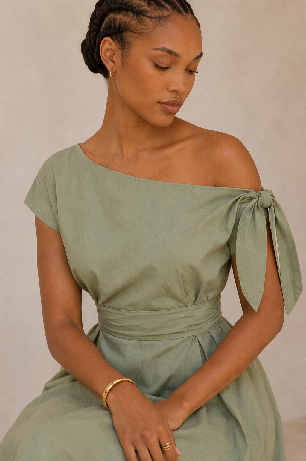 Olivia Cotton Midi Dress - Sage Green