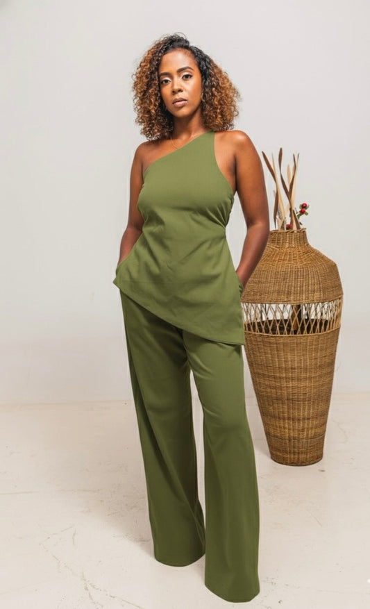 Jani Strapy Linen Set - Olive