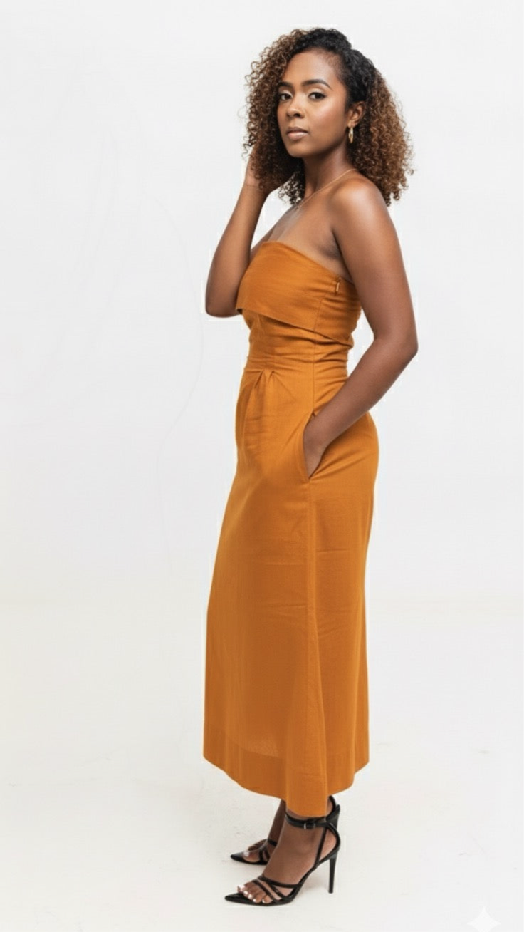 Velora Cotton Midi Dress - Mustard