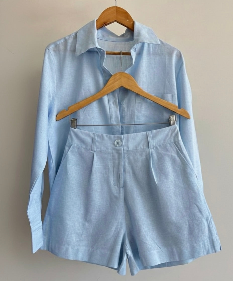 Capri Pastel Linen Set -Baby Blue