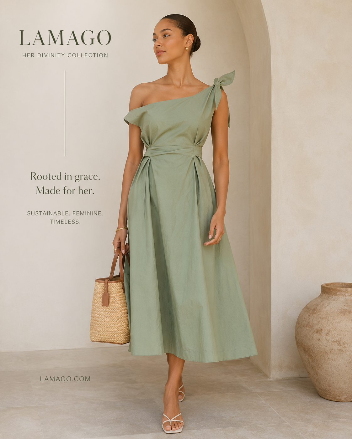 Olivia Cotton Midi Dress - Sage Green