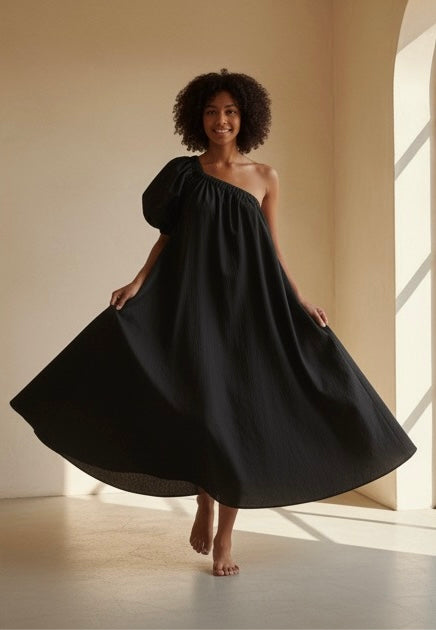 Lela Cotton Midi Dress - Black