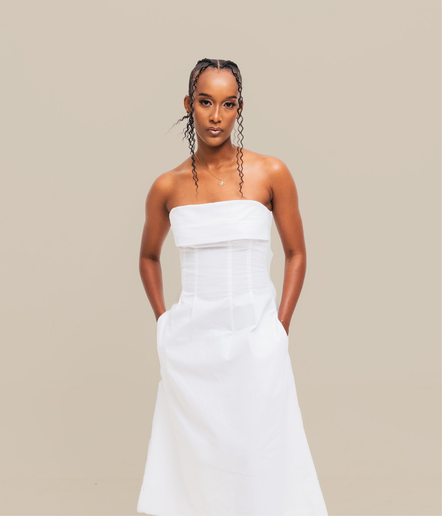 Velora Cotton Midi Dress - White