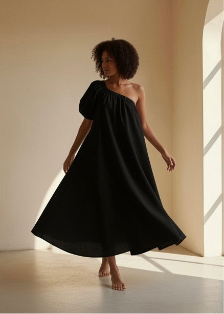 Lela Cotton Midi Dress - Black