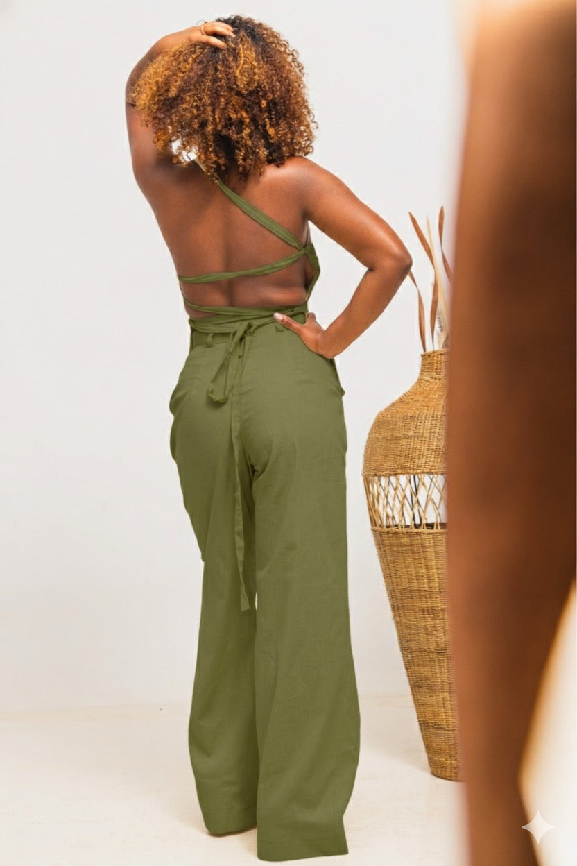 Jani Strapy Linen Set - Olive