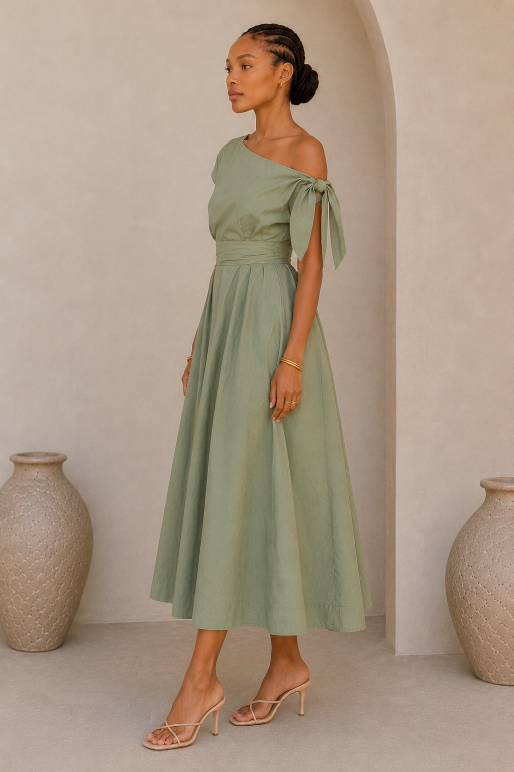 Olivia Cotton Midi Dress - Sage Green