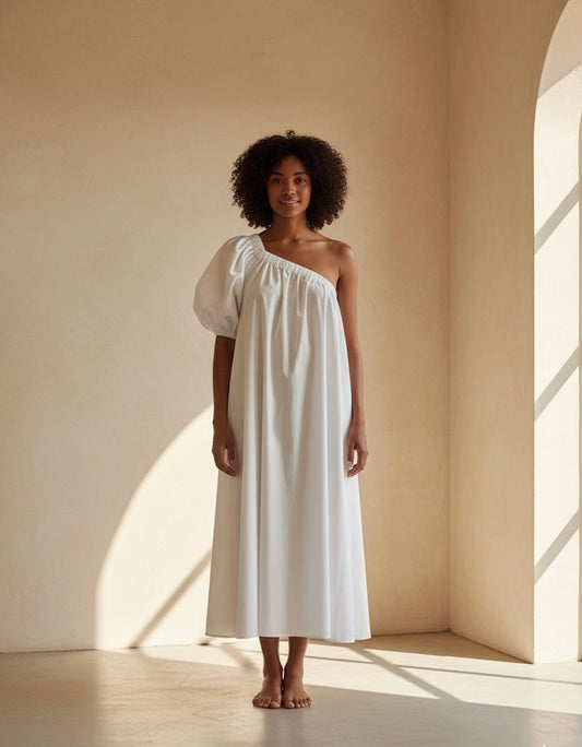 Lela Cotton Midi Dress - White
