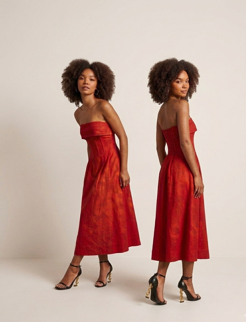 Velora Cotton Midi Dress - Red