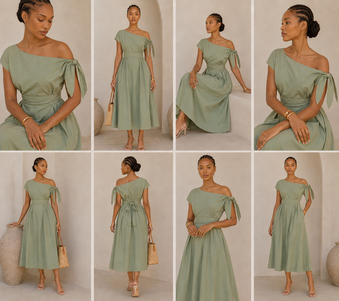 Olivia Cotton Midi Dress - Sage Green
