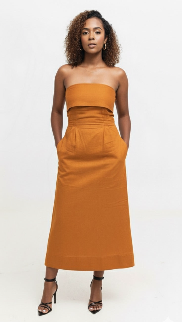 Velora Cotton Midi Dress - Mustard
