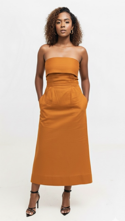 Velora Cotton Midi Dress - Mustard