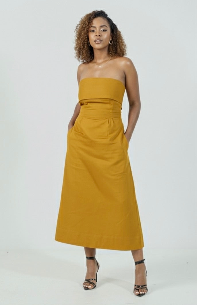 Velora Cotton Midi Dress - Mustard