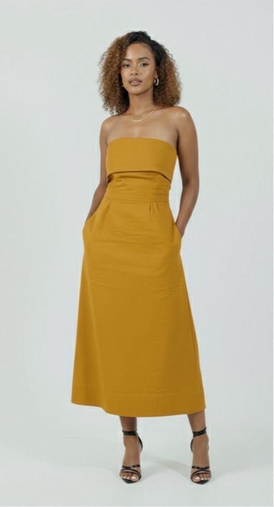 Velora Cotton Midi Dress - Mustard