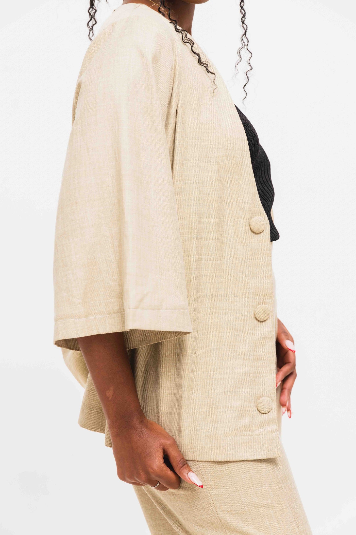 Serenity Color Block Linen Set - Beige/Maroon