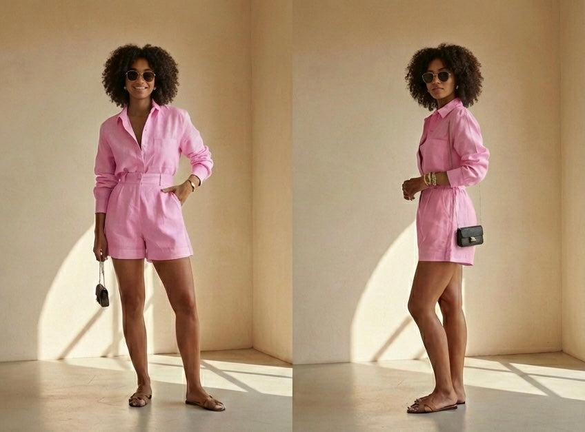 Capri Pastel Linen Set - Pink