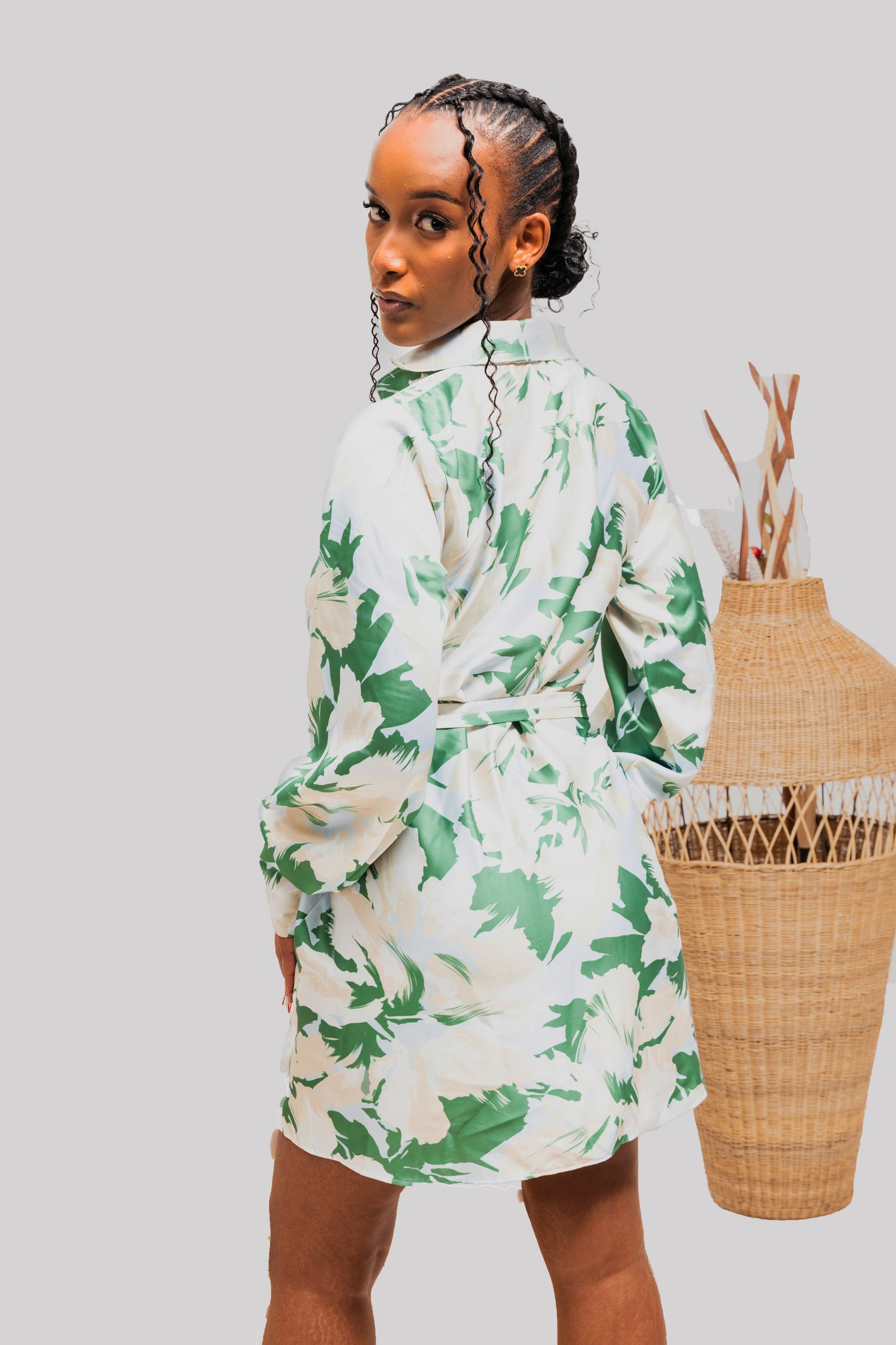 Aria Wrap Mini Dress - Green Print