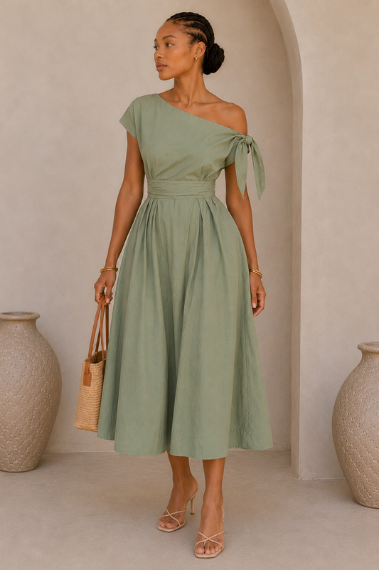 Olivia Cotton Midi Dress - Sage Green