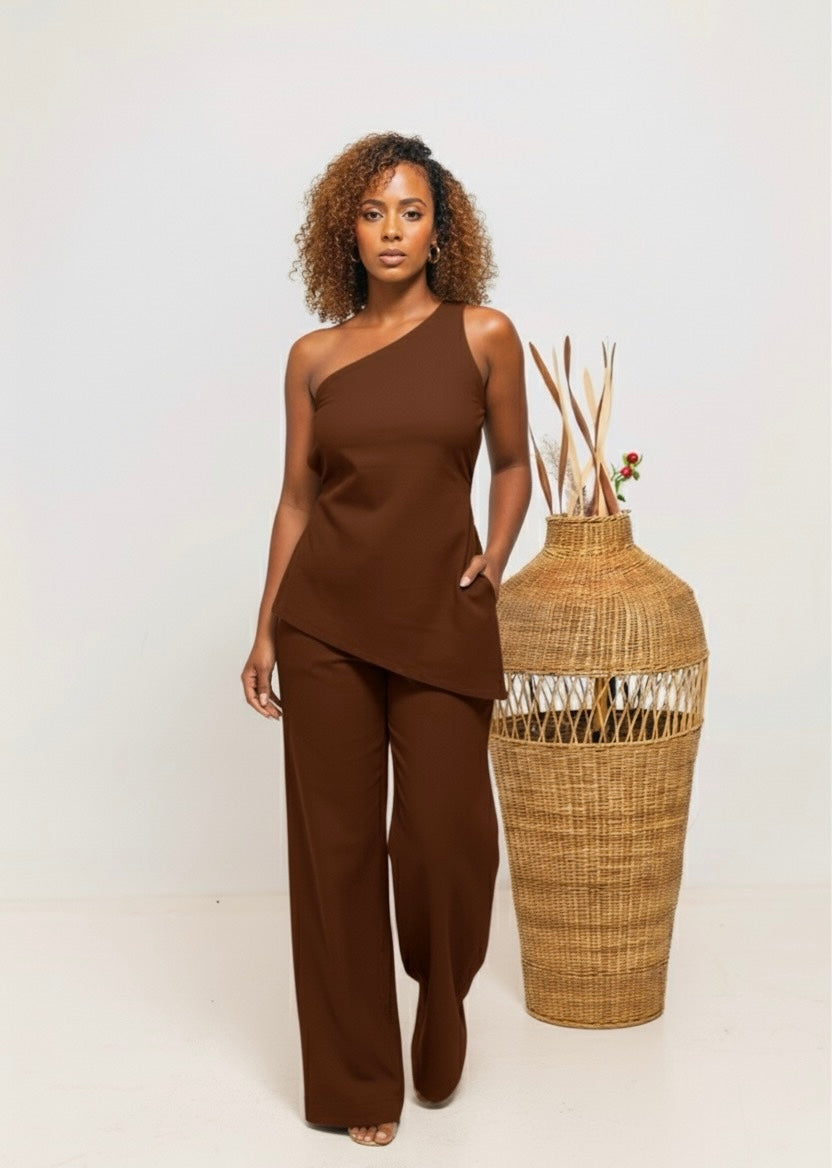 Jani Strapy Linen Set - Coffee