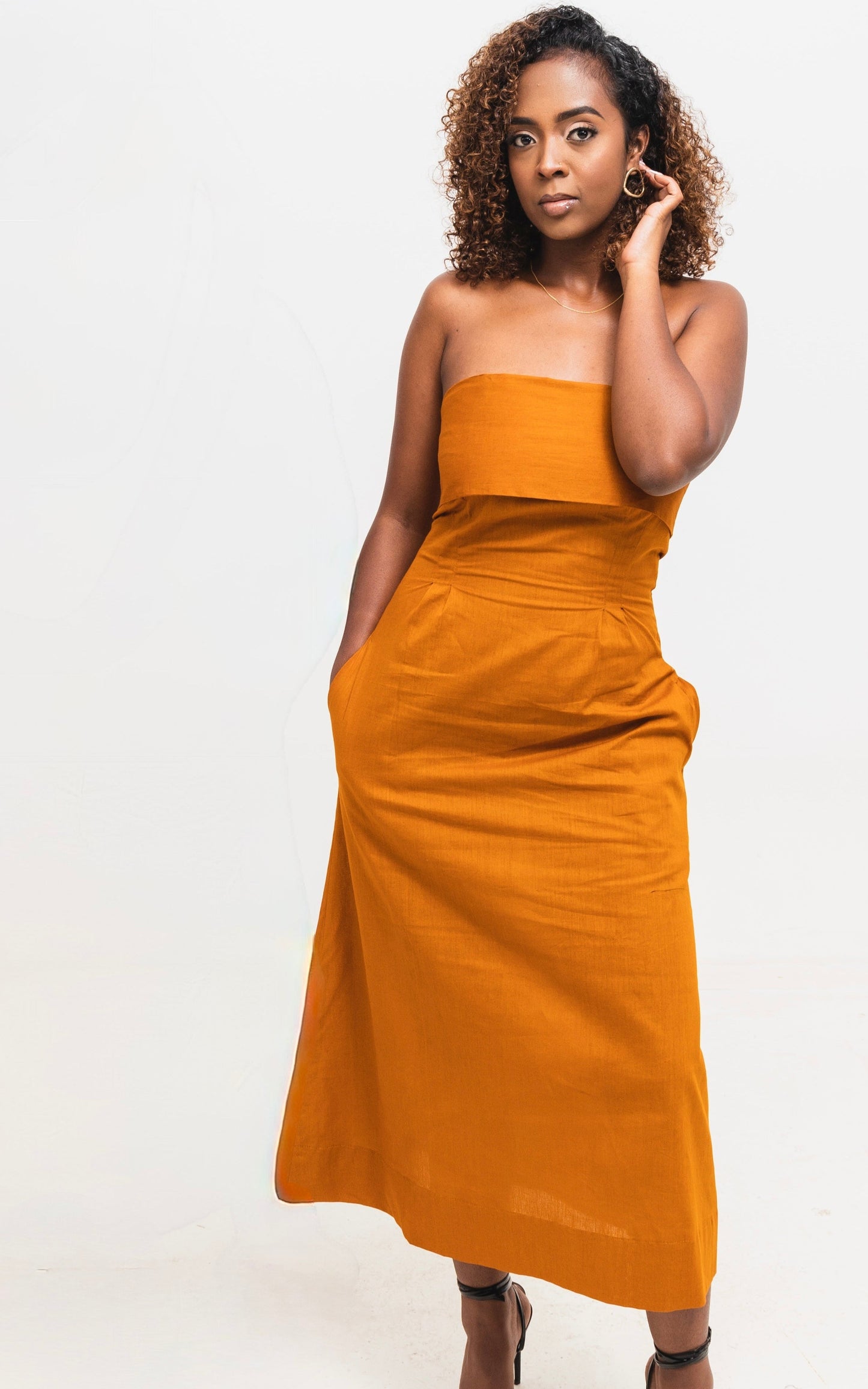 Velora Cotton Midi Dress - Mustard