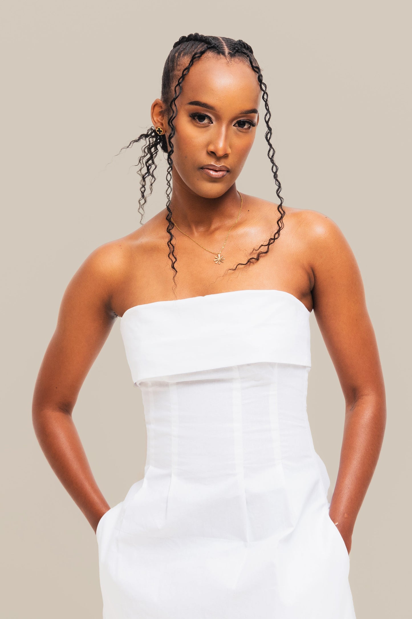 Velora Cotton Midi Dress - White