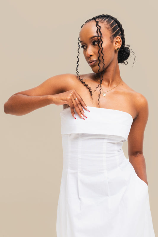 Velora Cotton Midi Dress - White