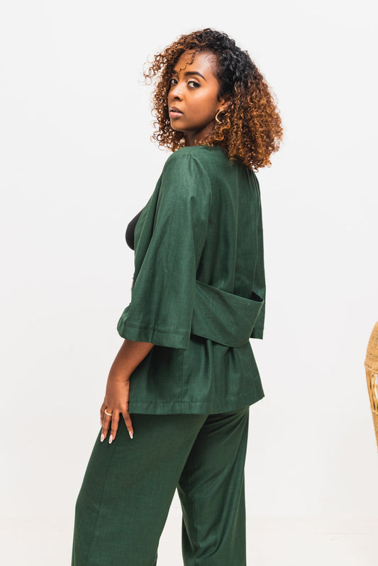 Serenity Color Block Linen Set - Green/Gray