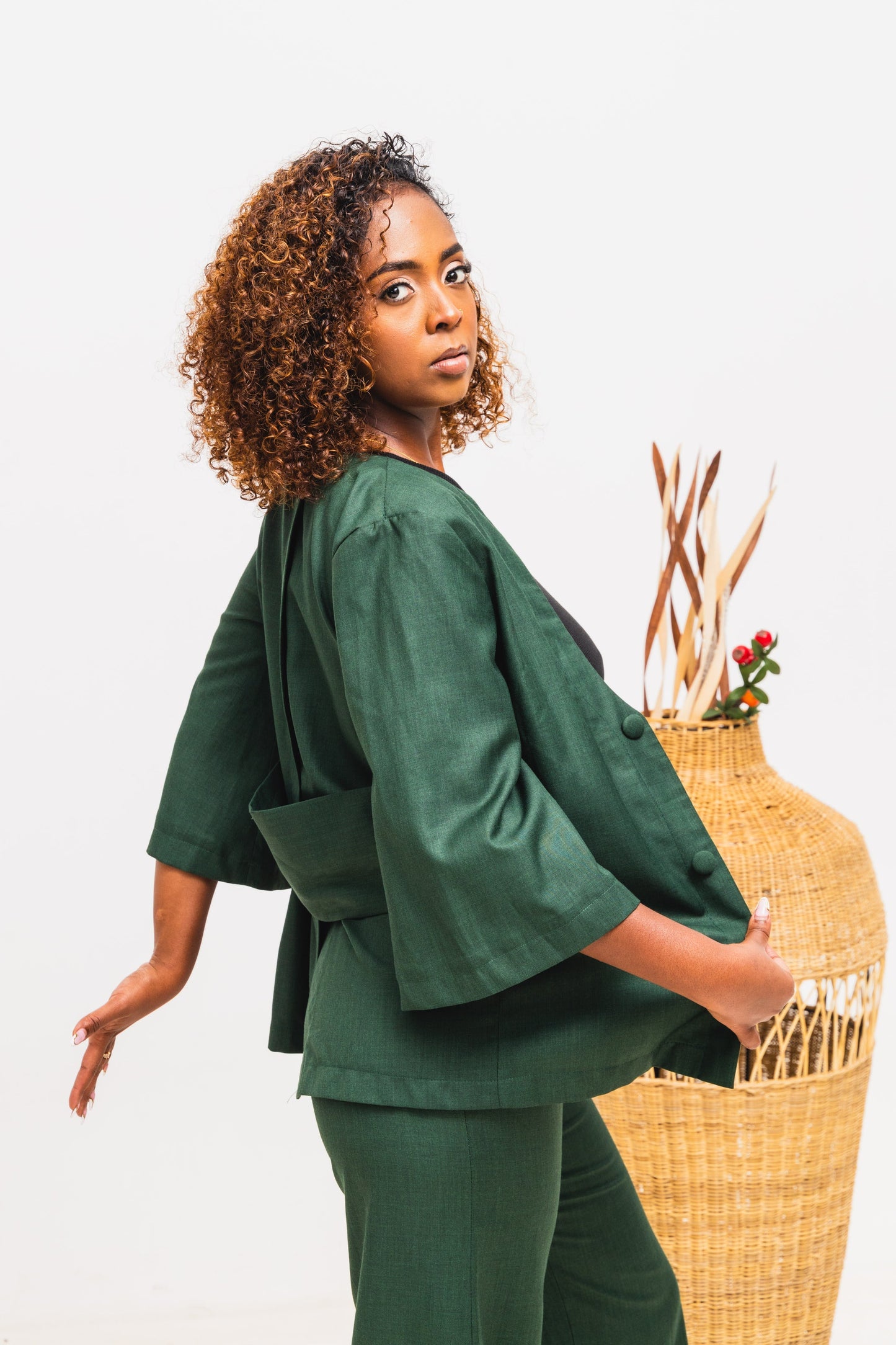 Serenity Color Block Linen Set - Green/Gray