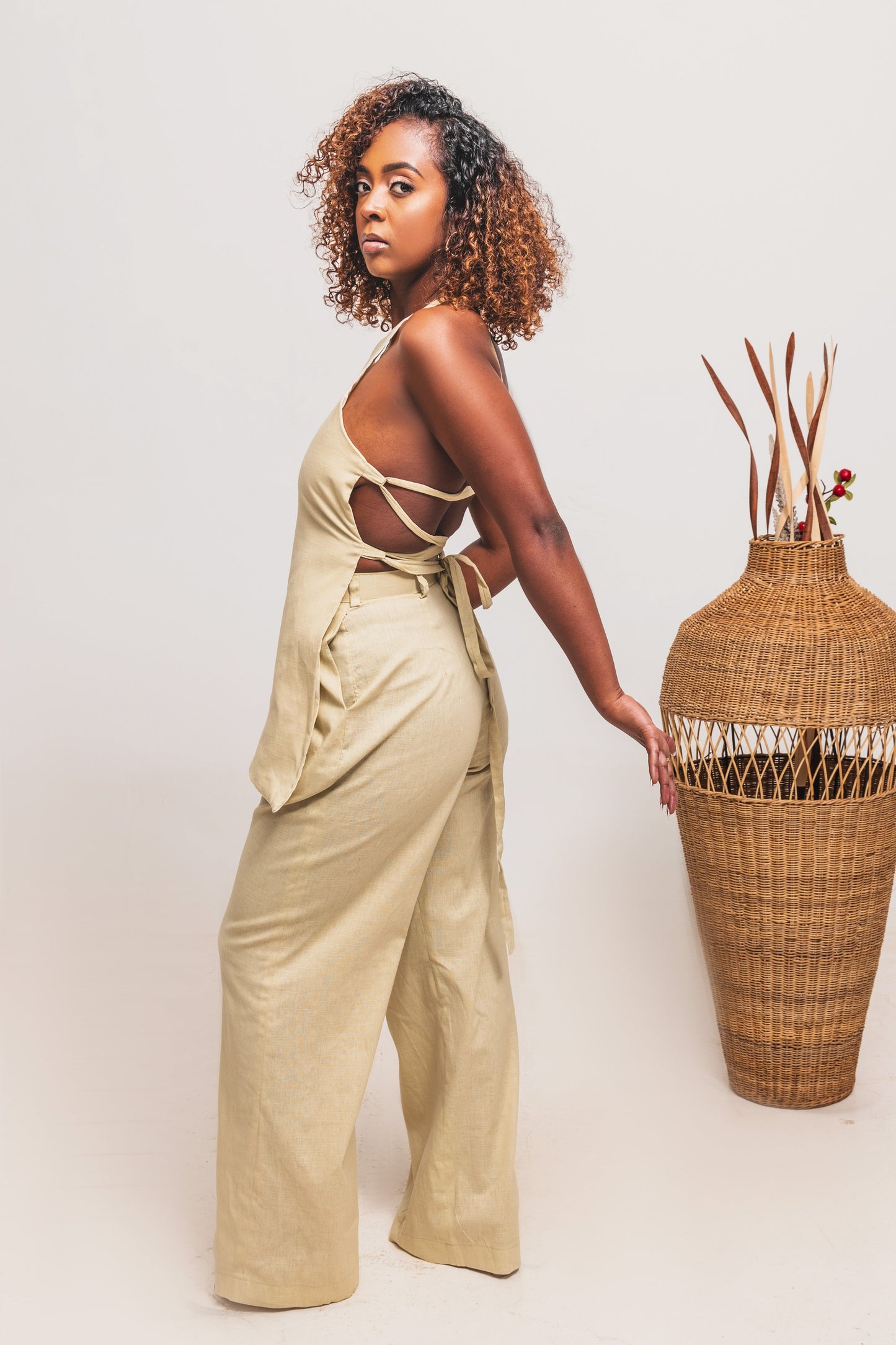 Jani Strapy Linen Set - Beige