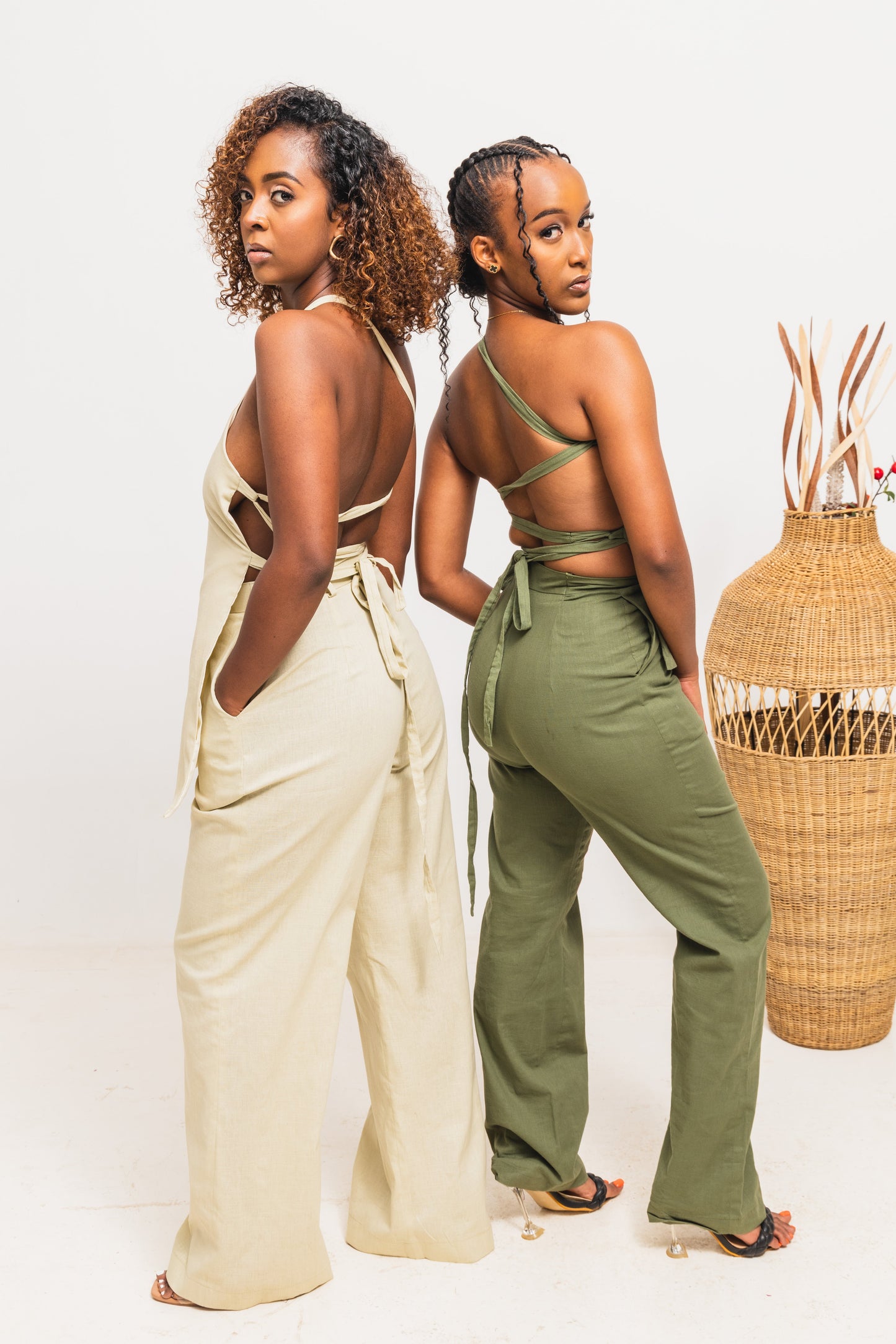 Jani Strapy Linen Set - Olive