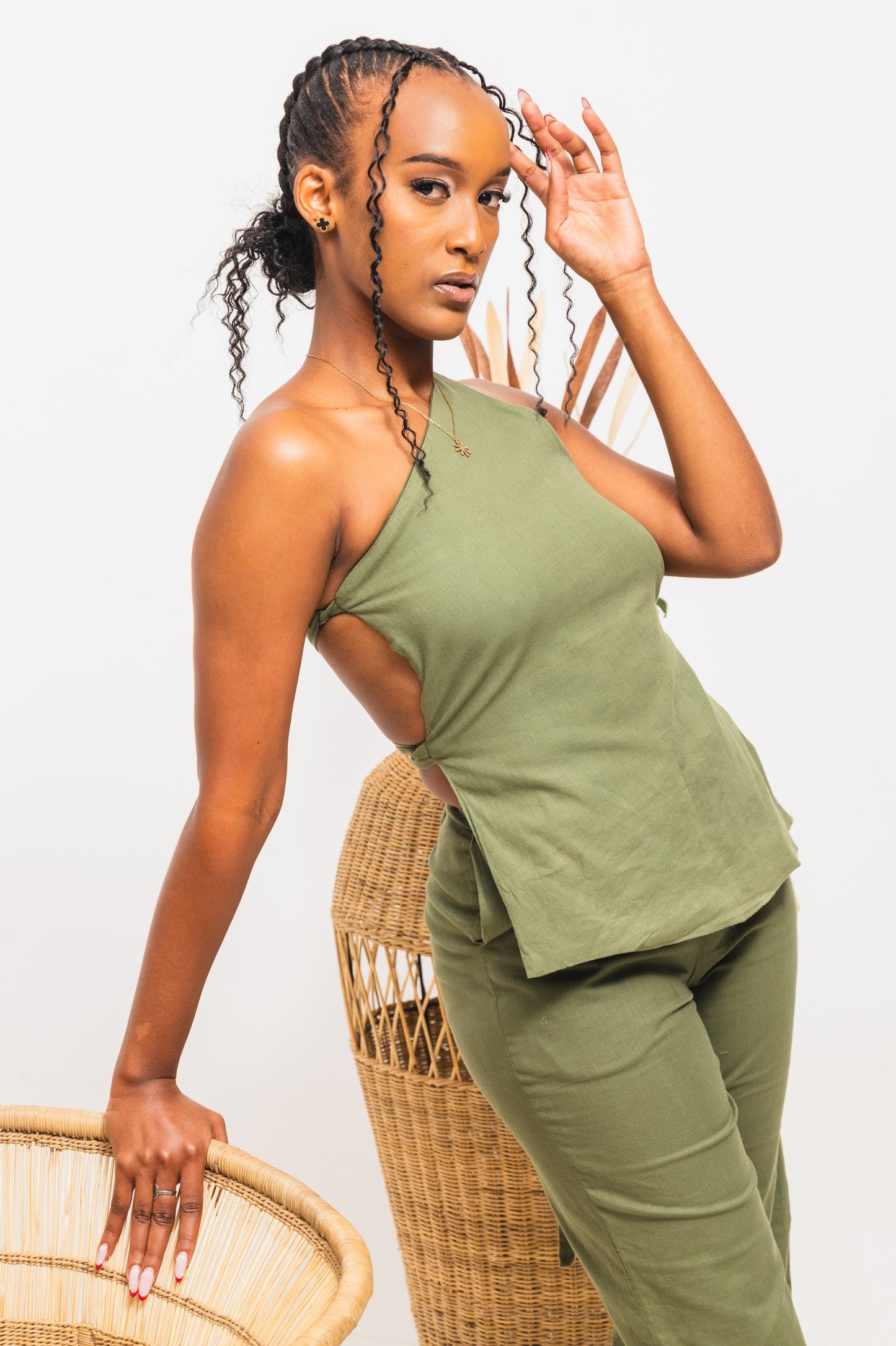 Jani Strapy Linen Set - Olive
