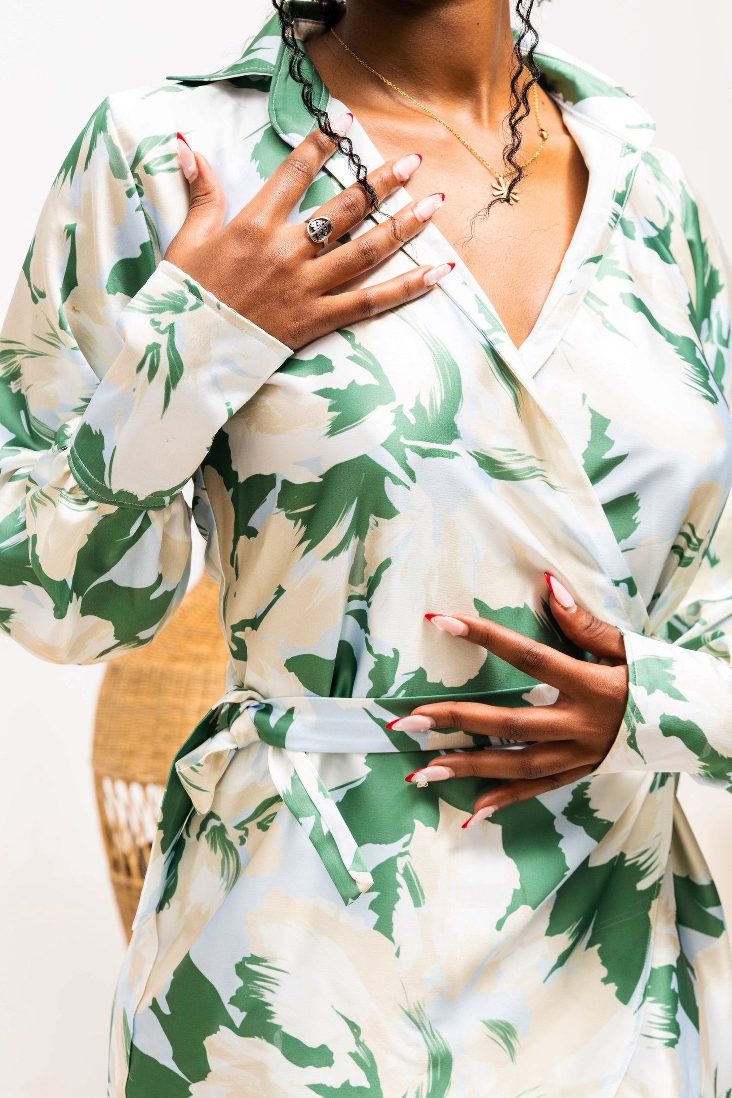 Aria Wrap Mini Dress - Green Print