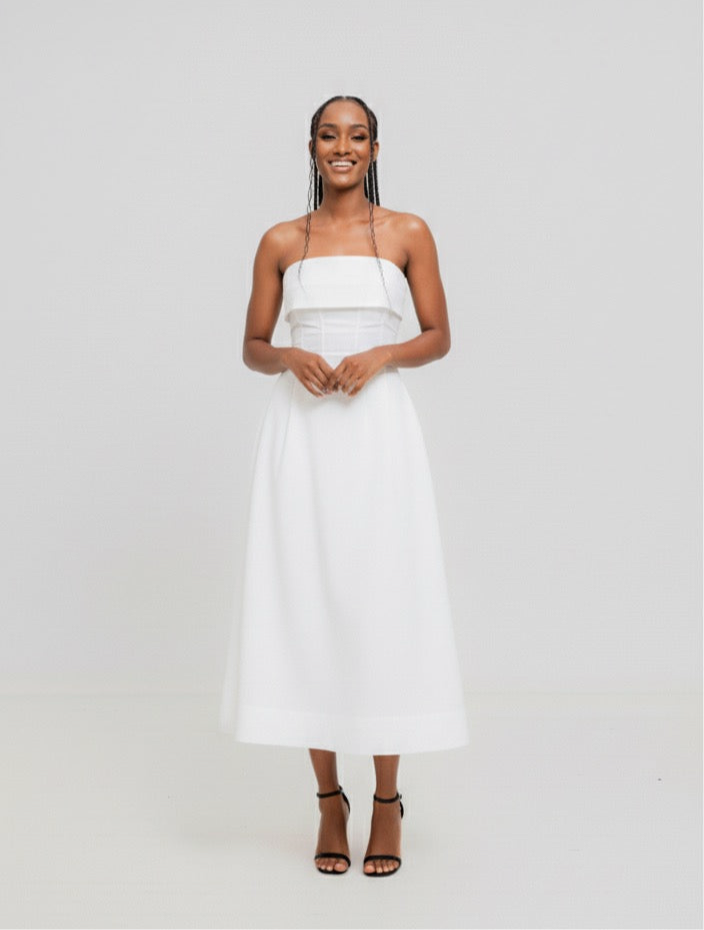 Velora Cotton Midi Dress - White
